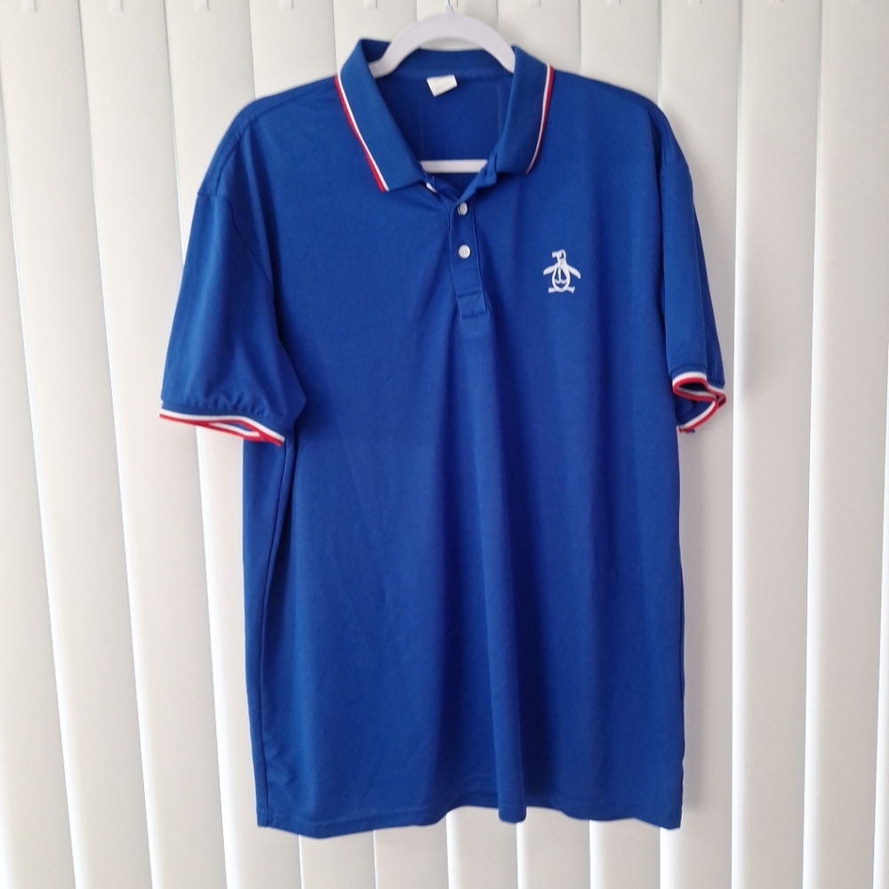 Unbranded Solid Blue Polo Shirt Penguin Logo